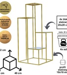 Kwietnik metalowy stojący na cztery doniczki CASCADE Premium złoty 92 cm